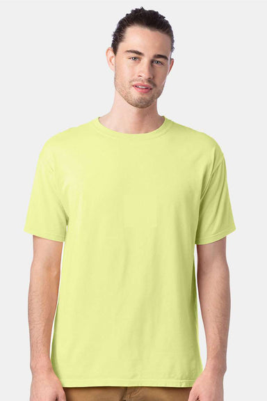 ComfortWash By Hanes GDH100 Mens Short Sleeve Crewneck T-Shirt Chic Lime Green Model Front