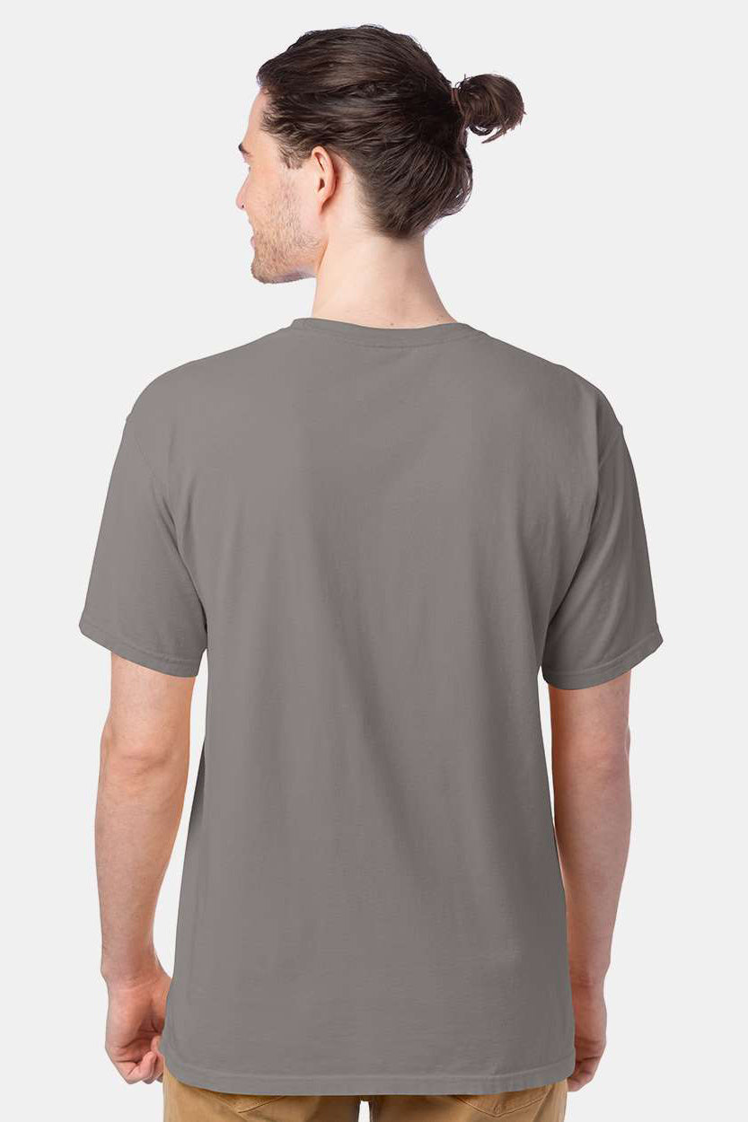 ComfortWash By Hanes GDH100 Mens Short Sleeve Crewneck T-Shirt Concrete Grey Model Back