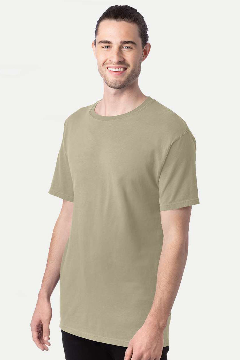 ComfortWash By Hanes GDH100 Mens Short Sleeve Crewneck T-Shirt Faded Fatigue Green Model Side