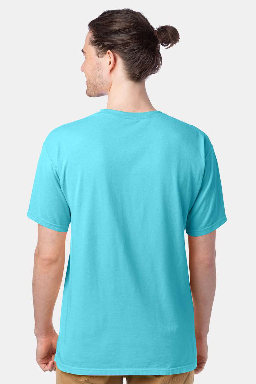 ComfortWash By Hanes GDH100 Mens Short Sleeve Crewneck T-Shirt Freshwater Blue Model Back
