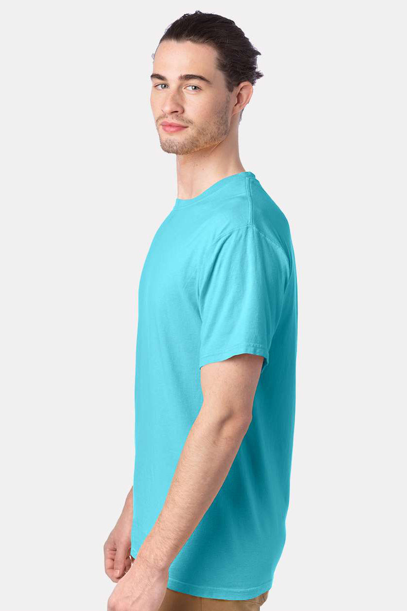 ComfortWash By Hanes GDH100 Mens Short Sleeve Crewneck T-Shirt Freshwater Blue Model Side