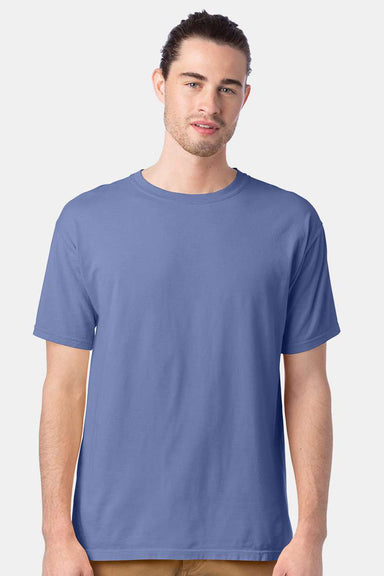 ComfortWash By Hanes GDH100 Mens Short Sleeve Crewneck T-Shirt Frontier Blue Model Front