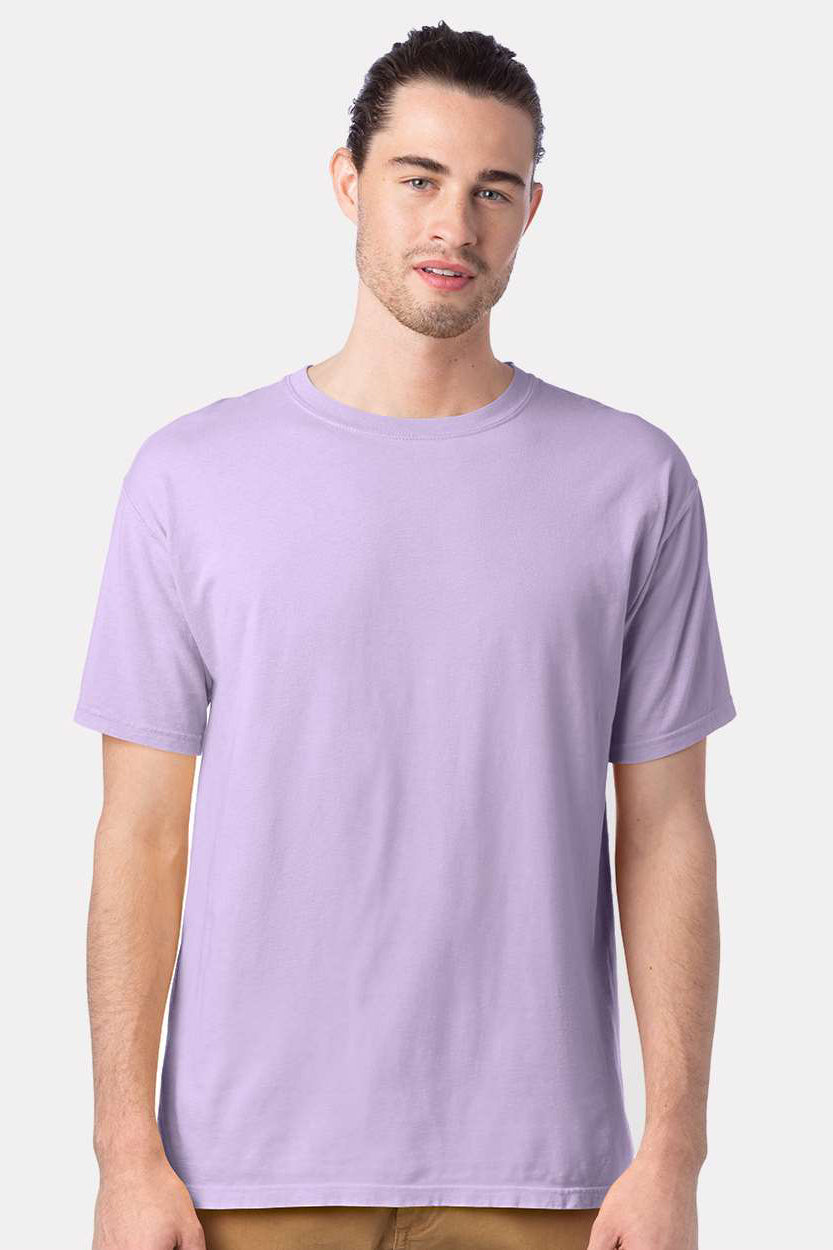 ComfortWash By Hanes GDH100 Mens Short Sleeve Crewneck T-Shirt Future Lavender Purple Model Front