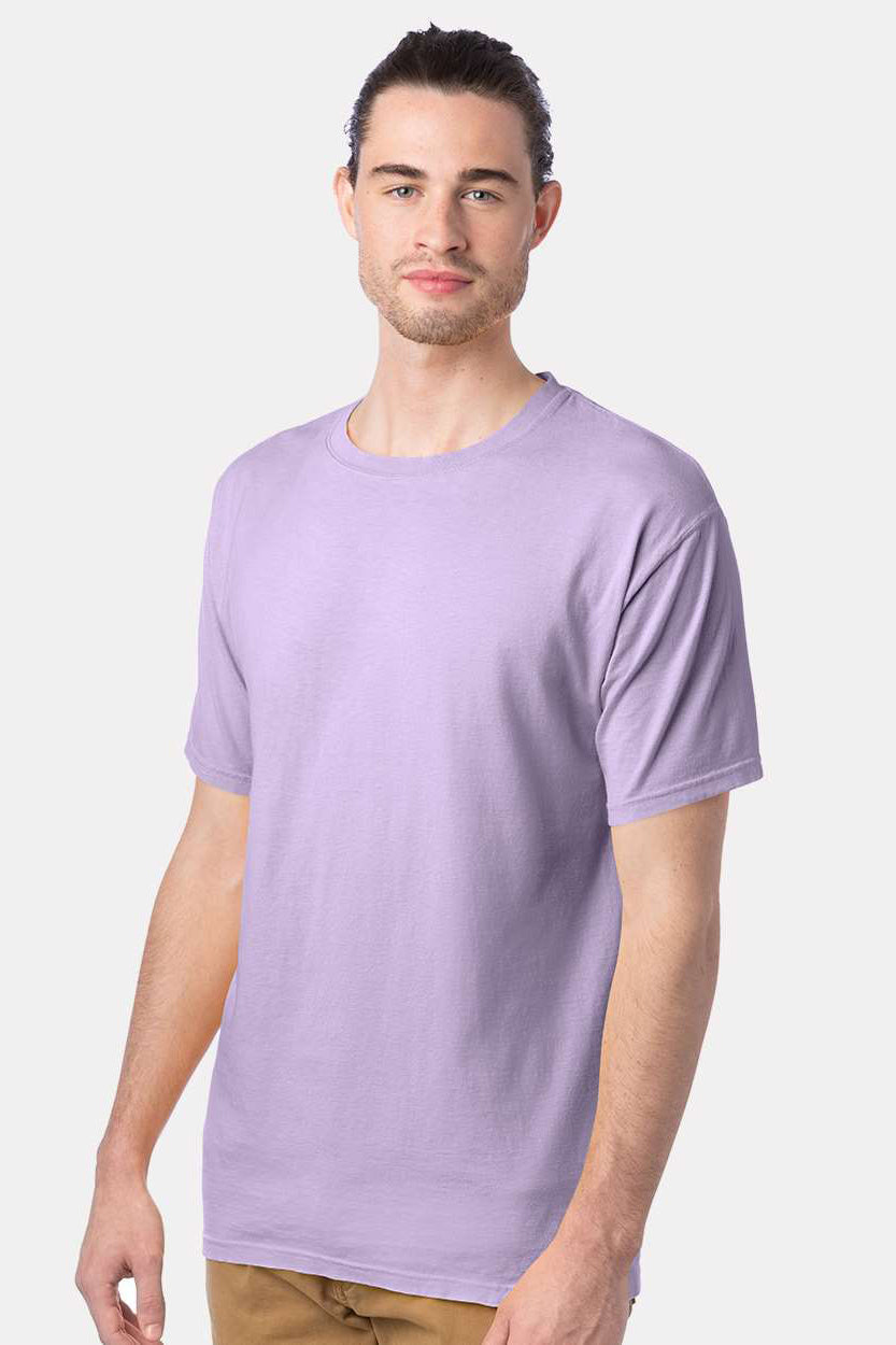 ComfortWash By Hanes GDH100 Mens Short Sleeve Crewneck T-Shirt Future Lavender Purple Model Side
