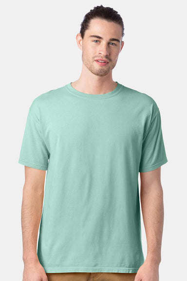 ComfortWash By Hanes GDH100 Mens Short Sleeve Crewneck T-Shirt Honeydew Green Model Front