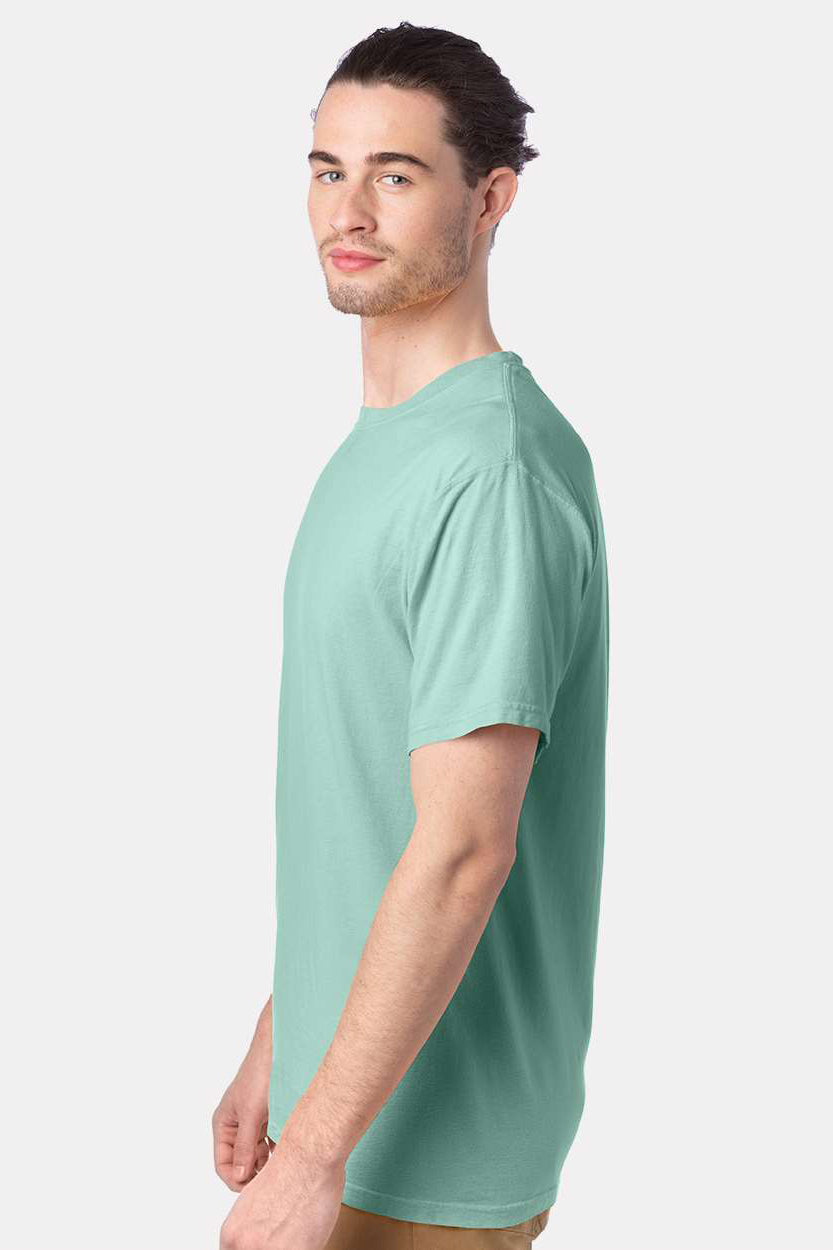 ComfortWash By Hanes GDH100 Mens Short Sleeve Crewneck T-Shirt Honeydew Green Model Side