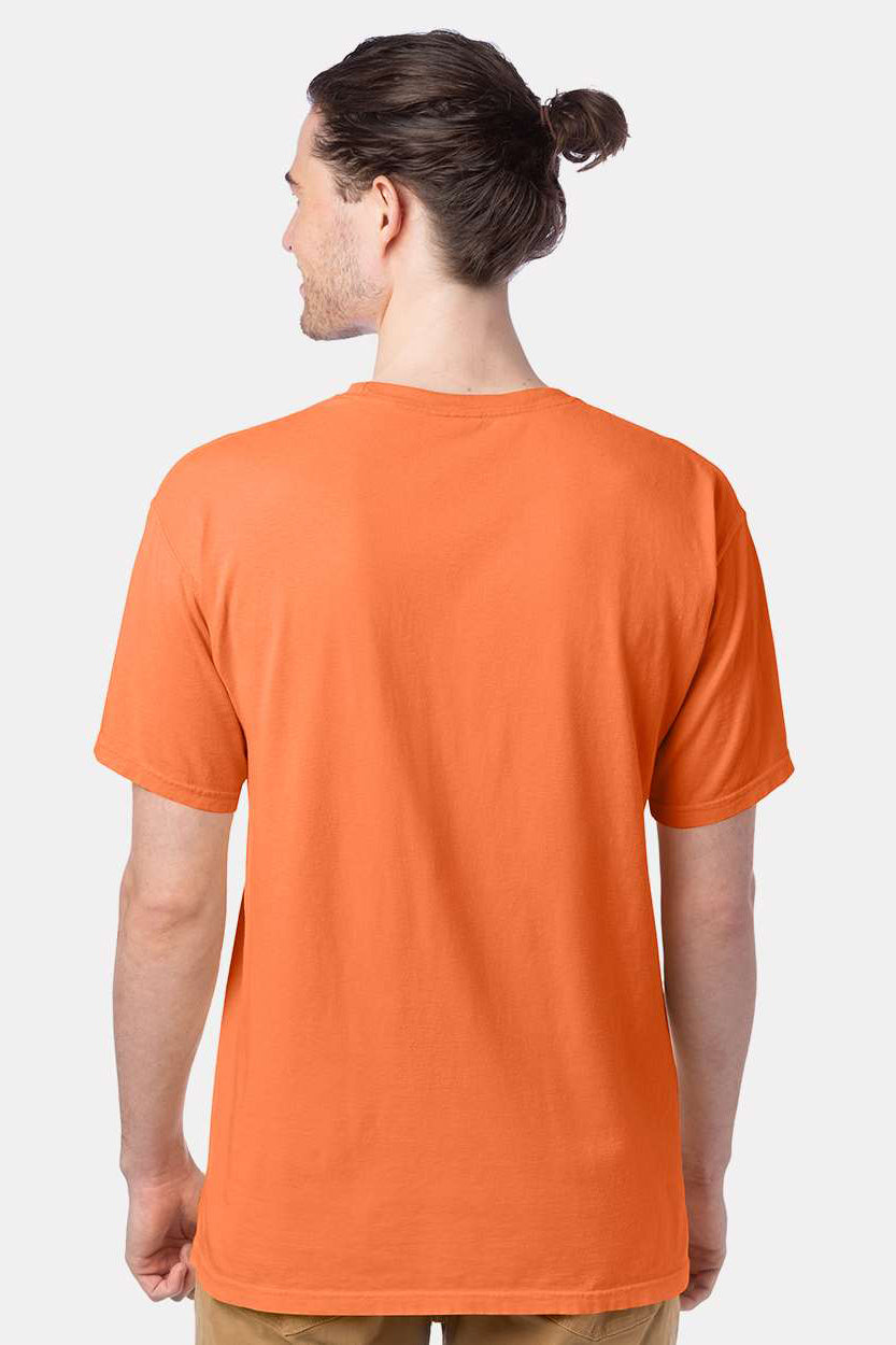 ComfortWash By Hanes GDH100 Mens Short Sleeve Crewneck T-Shirt Horizon Orange Model Back