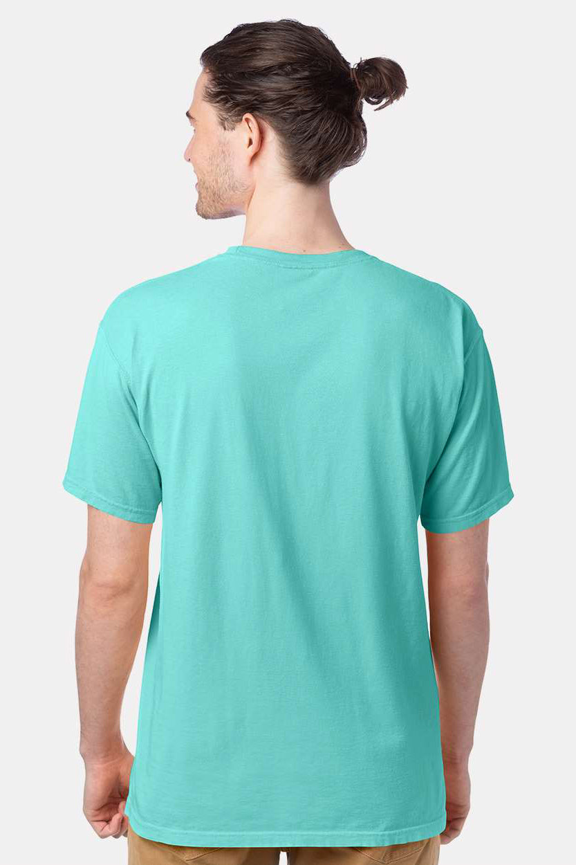 ComfortWash By Hanes GDH100 Mens Short Sleeve Crewneck T-Shirt Mint Green Model Back