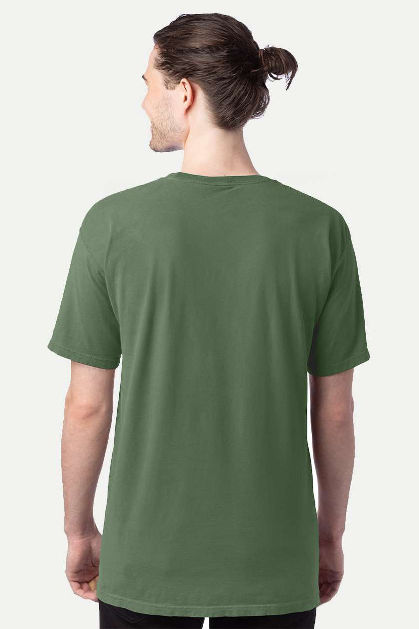 ComfortWash By Hanes GDH100 Mens Short Sleeve Crewneck T-Shirt Moss Green Model Back