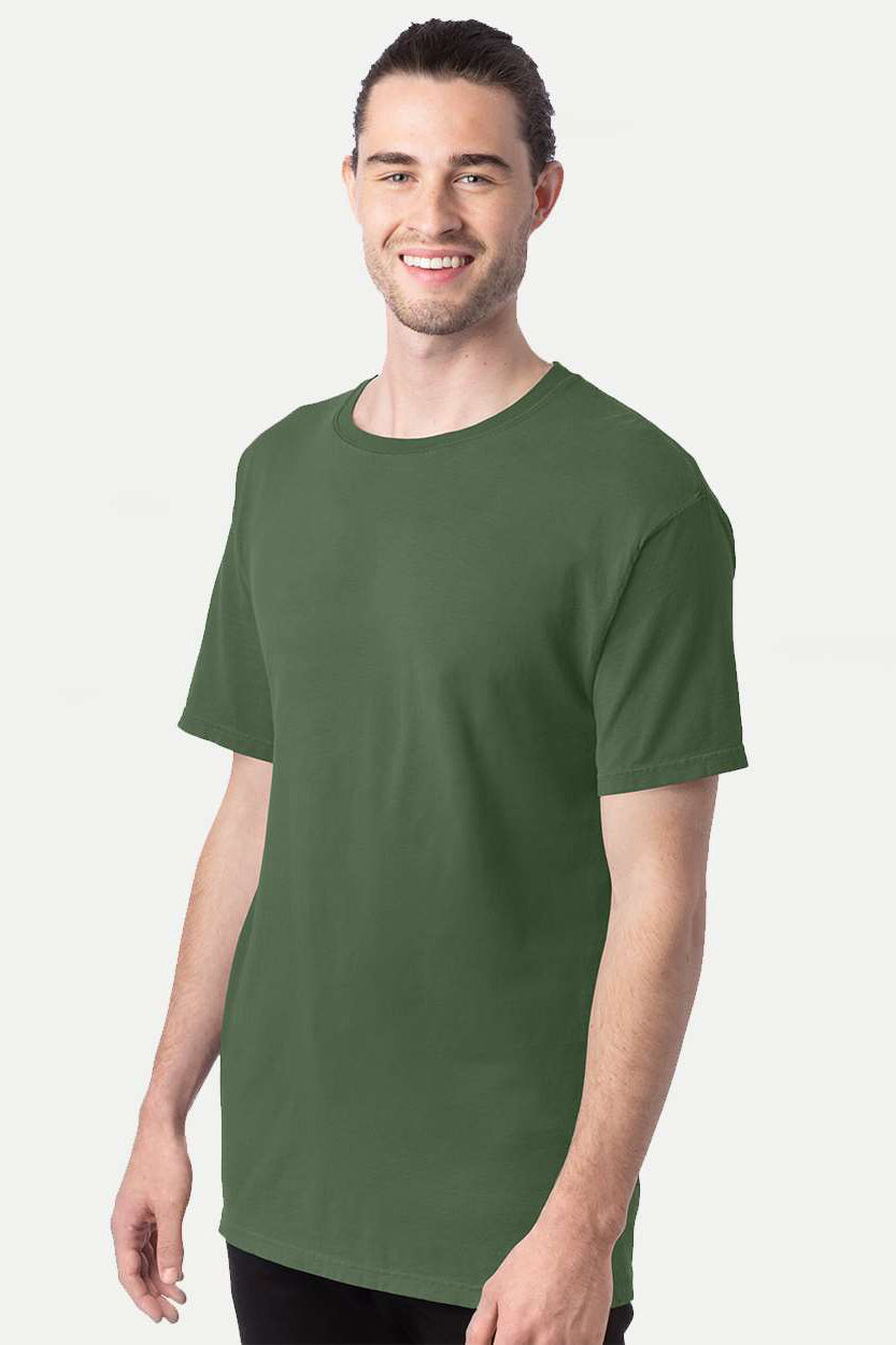 ComfortWash By Hanes GDH100 Mens Short Sleeve Crewneck T-Shirt Moss Green Model Side