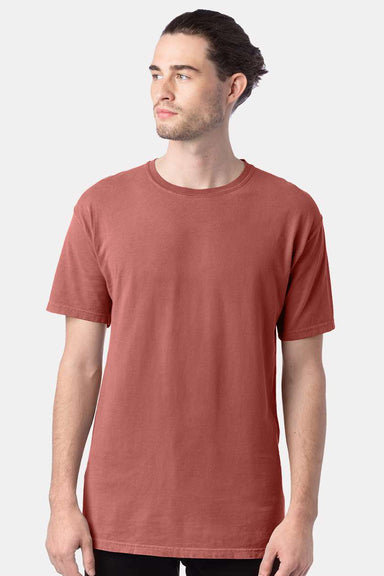 ComfortWash By Hanes GDH100 Mens Short Sleeve Crewneck T-Shirt Nantucket Red Model Front