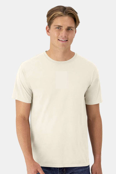 ComfortWash By Hanes GDH100 Mens Short Sleeve Crewneck T-Shirt Parchment Model Front