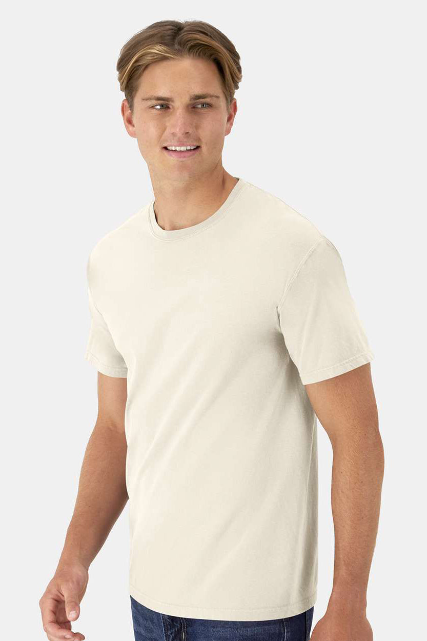 ComfortWash By Hanes GDH100 Mens Short Sleeve Crewneck T-Shirt Parchment Model Side