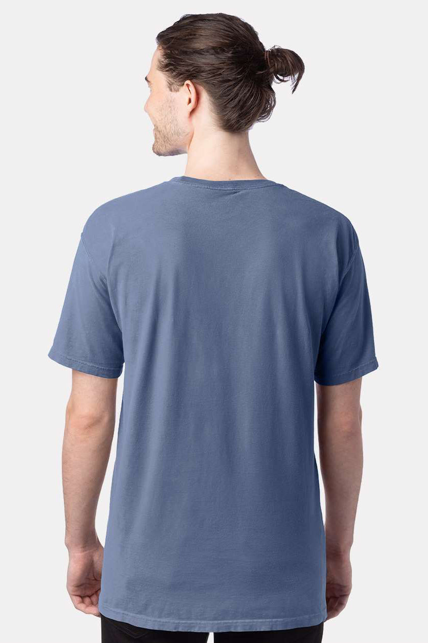 ComfortWash By Hanes GDH100 Mens Short Sleeve Crewneck T-Shirt Saltwater Blue Model Back