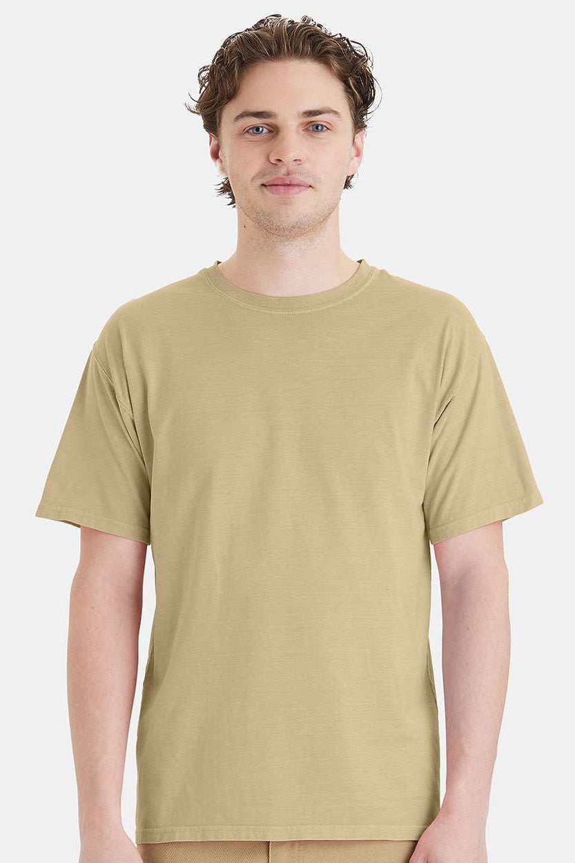 ComfortWash By Hanes GDH11B Mens Botanical Dyed Short Sleeve Crewneck T-Shirt Botanical Pomegranate Rind Model Front