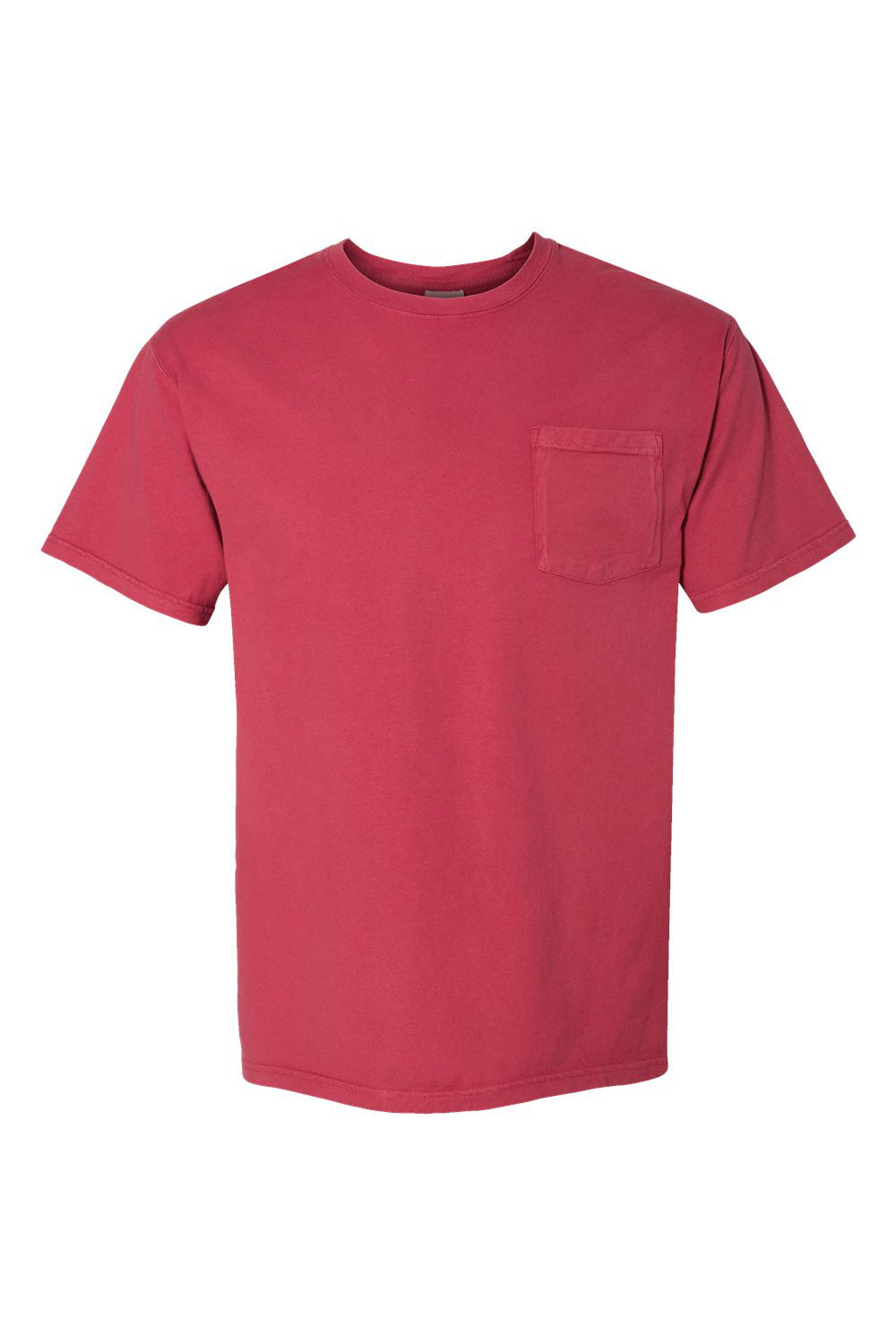 ComfortWash By Hanes GDH150 Mens Short Sleeve Crewneck T-Shirt w/ Pocket Crimson Fall Flat Front