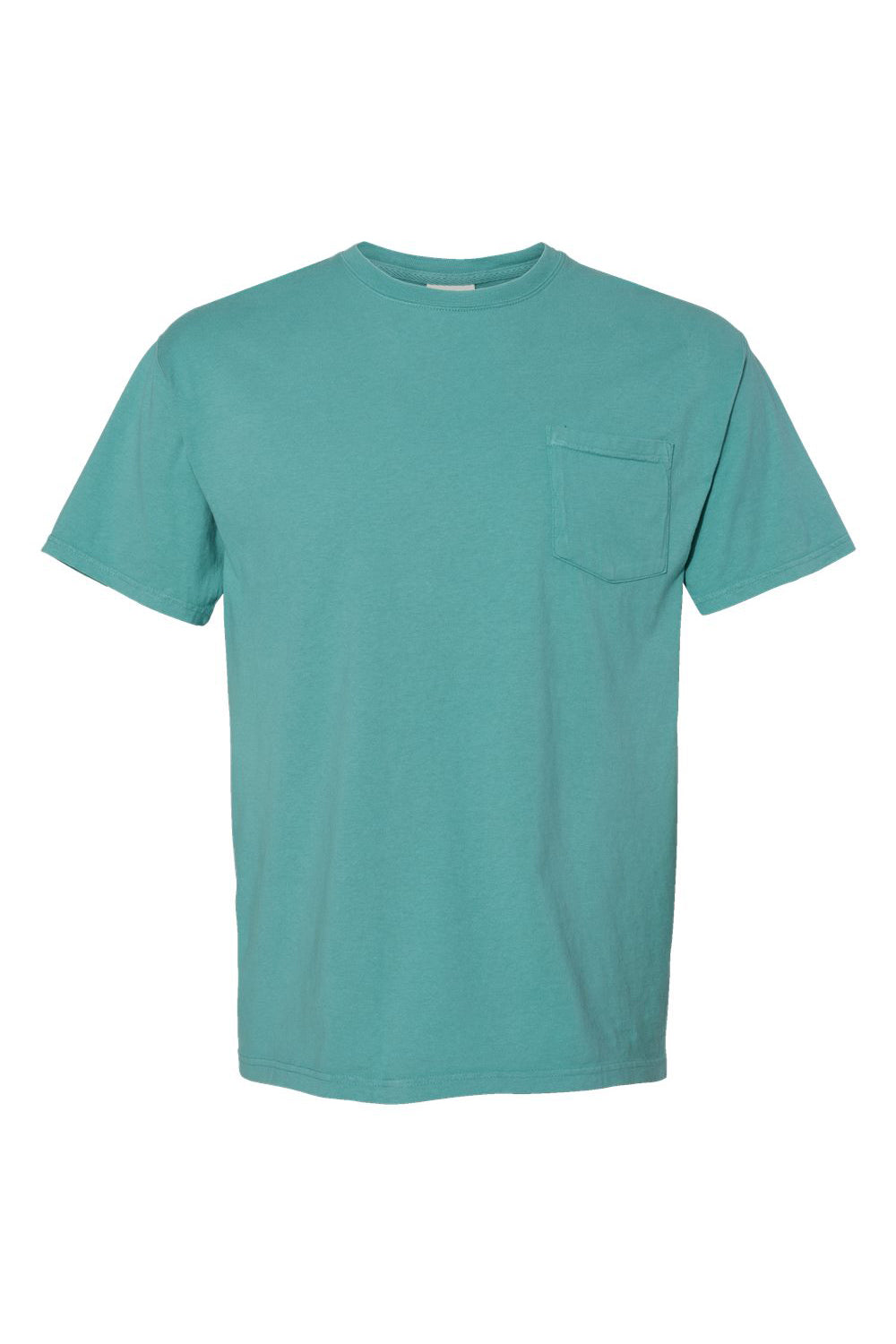 ComfortWash By Hanes GDH150 Mens Short Sleeve Crewneck T-Shirt w/ Pocket Spanish Moss Green Flat Front