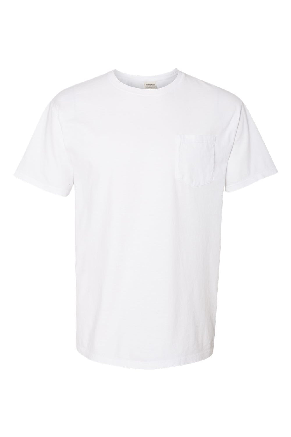 ComfortWash By Hanes GDH150 Mens Short Sleeve Crewneck T-Shirt w/ Pocket White Flat Front