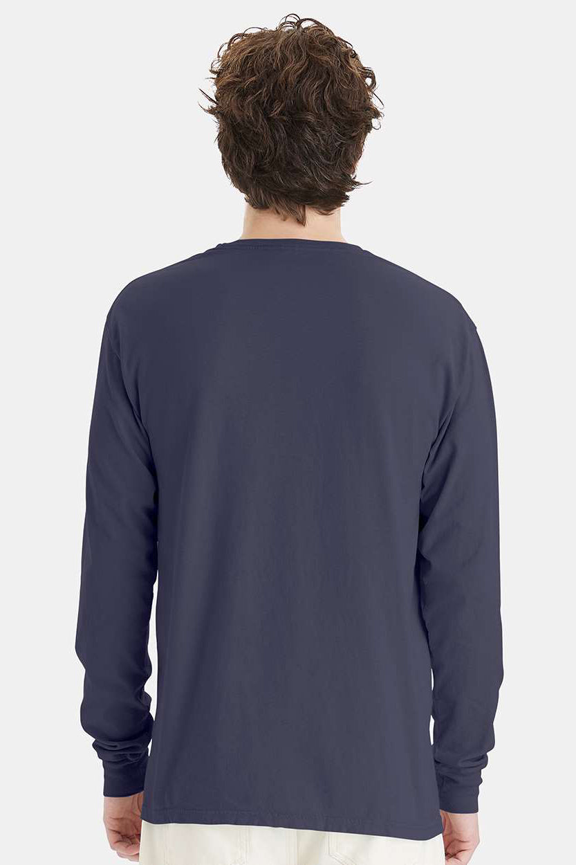 ComfortWash By Hanes GDH200 Mens Long Sleeve Crewneck T-Shirt Anchor Slate Blue Model Back