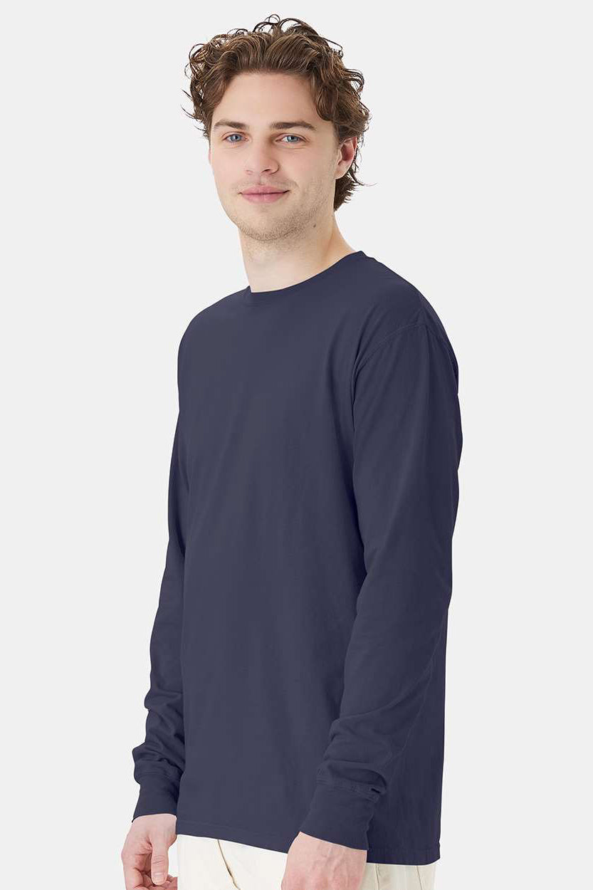 ComfortWash By Hanes GDH200 Mens Long Sleeve Crewneck T-Shirt Anchor Slate Blue Model Side