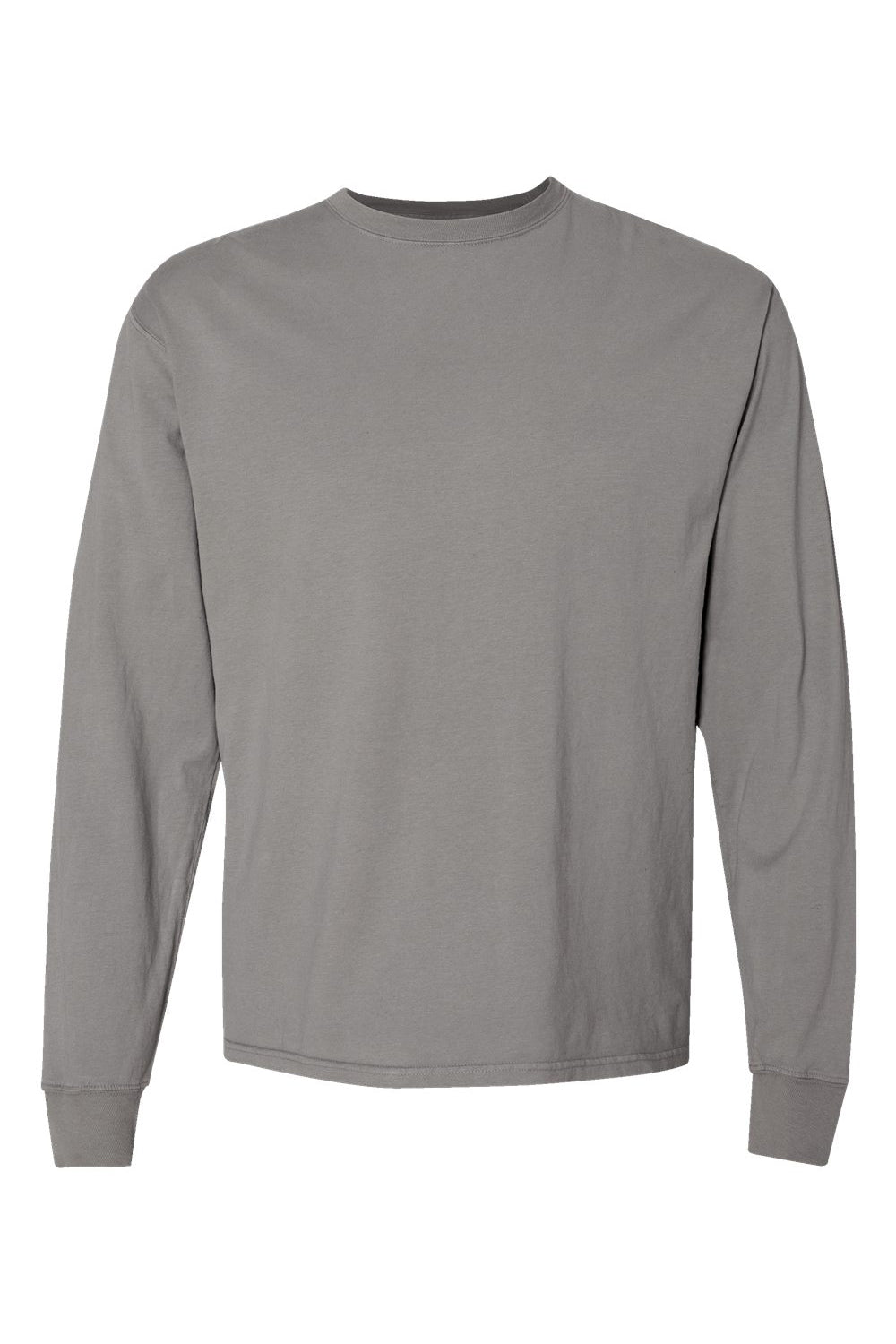ComfortWash By Hanes GDH200 Mens Long Sleeve Crewneck T-Shirt Concrete Grey Flat Front