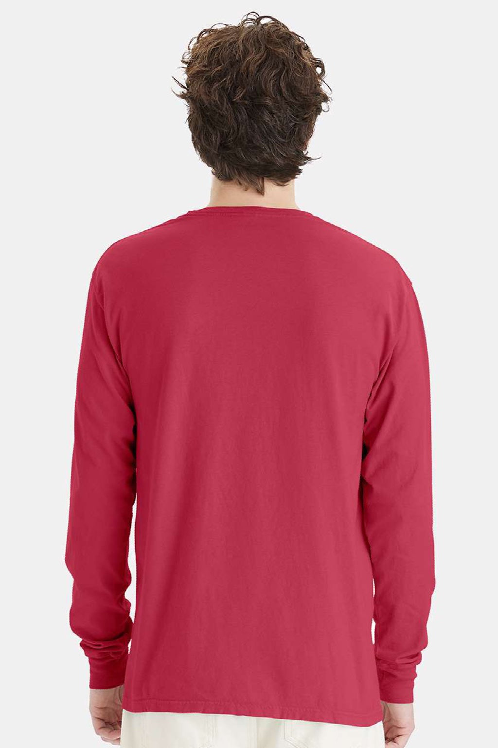ComfortWash By Hanes GDH200 Mens Long Sleeve Crewneck T-Shirt Crimson Fall Red Model Back