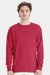 ComfortWash By Hanes GDH200 Mens Long Sleeve Crewneck T-Shirt Crimson Fall Red Model Front