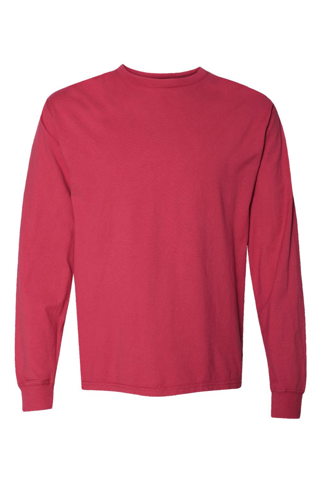 ComfortWash By Hanes GDH200 Mens Long Sleeve Crewneck T-Shirt Crimson Fall Red Flat Front