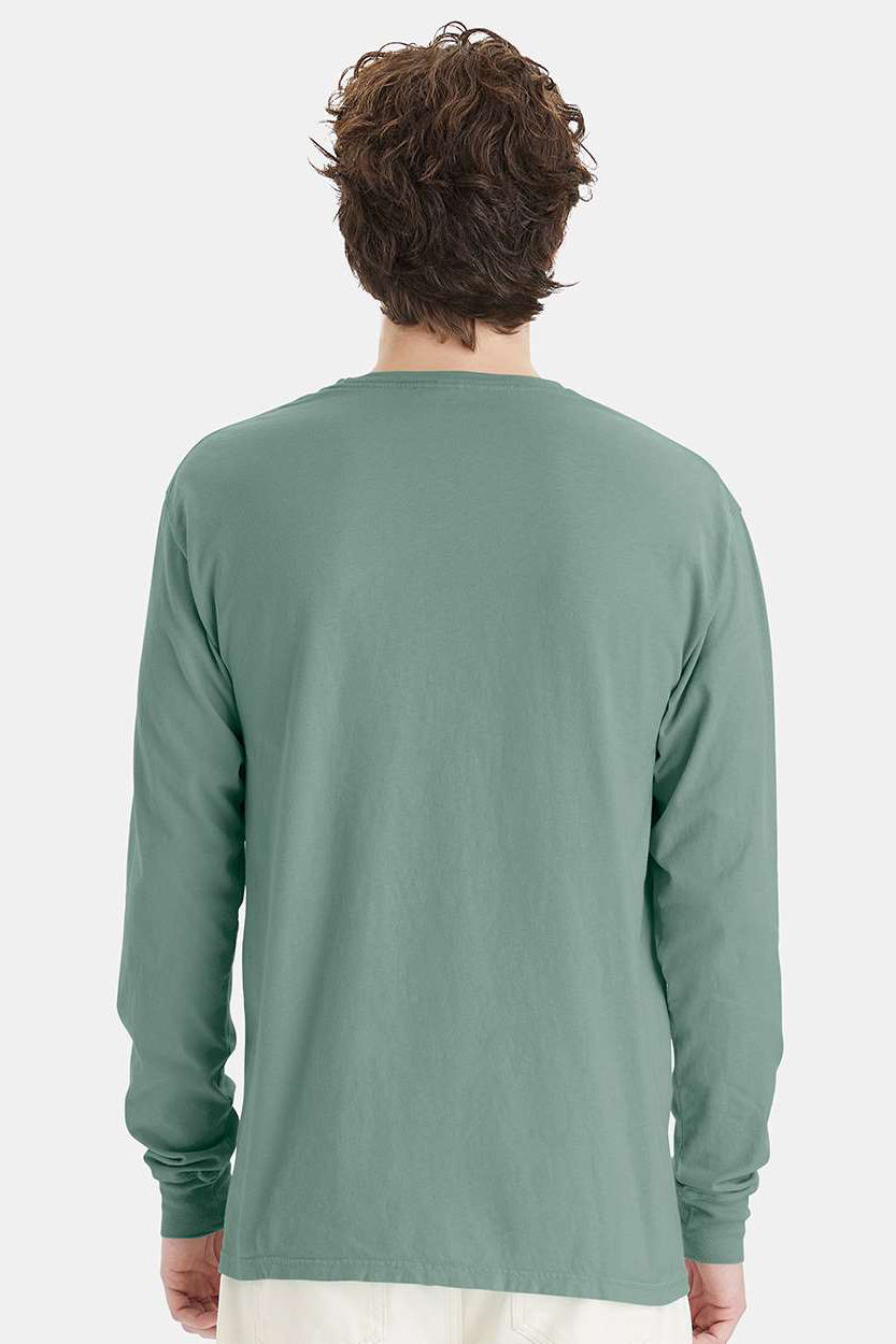 ComfortWash By Hanes GDH200 Mens Long Sleeve Crewneck T-Shirt Cypress Green Model Back