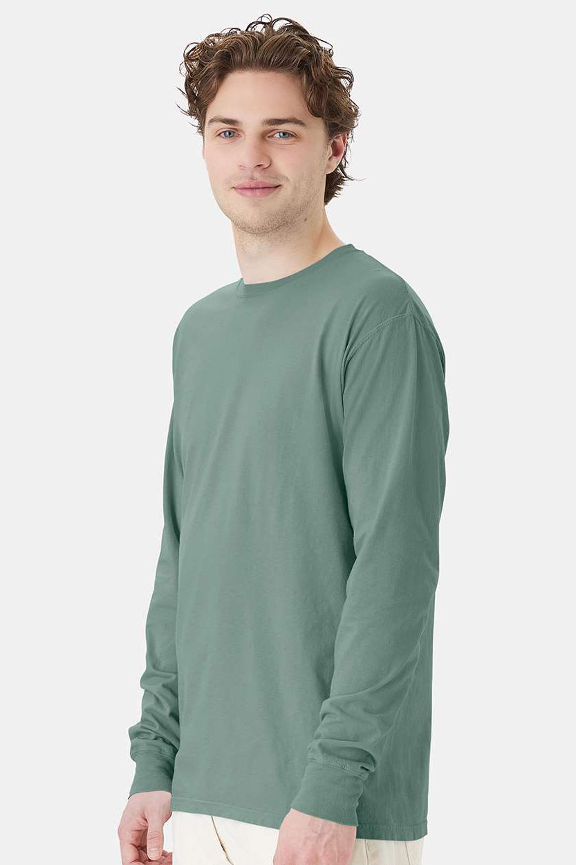 ComfortWash By Hanes GDH200 Mens Long Sleeve Crewneck T-Shirt Cypress Green Model Side