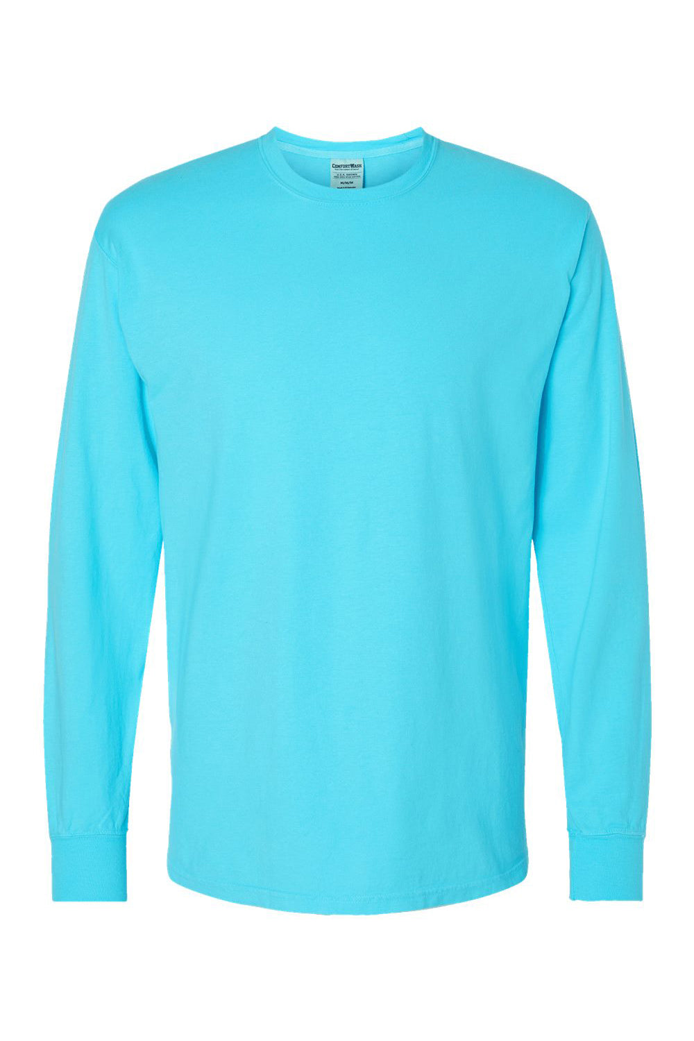 ComfortWash By Hanes GDH200 Mens Long Sleeve Crewneck T-Shirt Freshwater Blue Flat Front