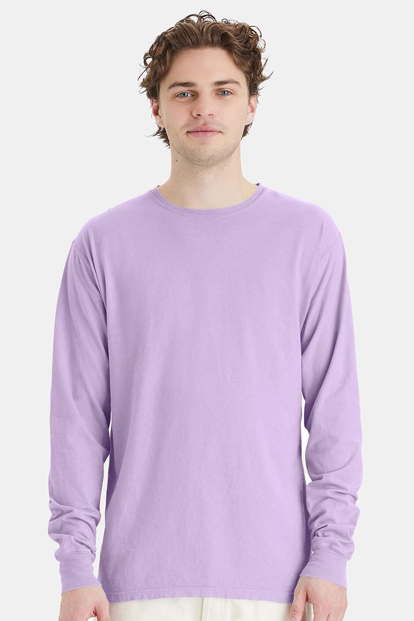 ComfortWash By Hanes GDH200 Mens Long Sleeve Crewneck T-Shirt Future Lavender Purple Model Front
