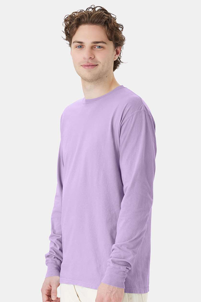 ComfortWash By Hanes GDH200 Mens Long Sleeve Crewneck T-Shirt Future Lavender Purple Model Side