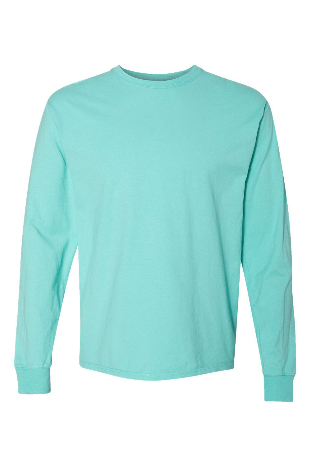 ComfortWash By Hanes GDH200 Mens Long Sleeve Crewneck T-Shirt Mint Green Flat Front