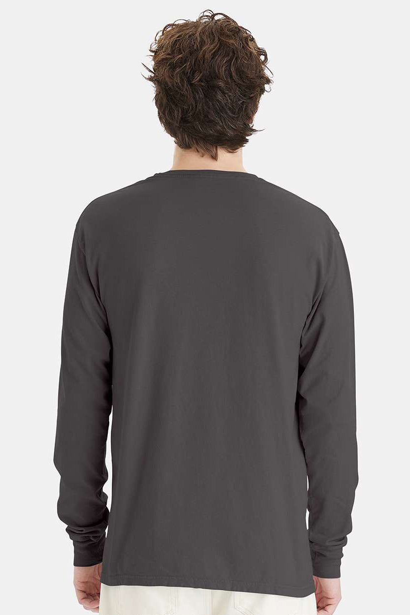 ComfortWash By Hanes GDH200 Mens Long Sleeve Crewneck T-Shirt Railroad Grey Model Back