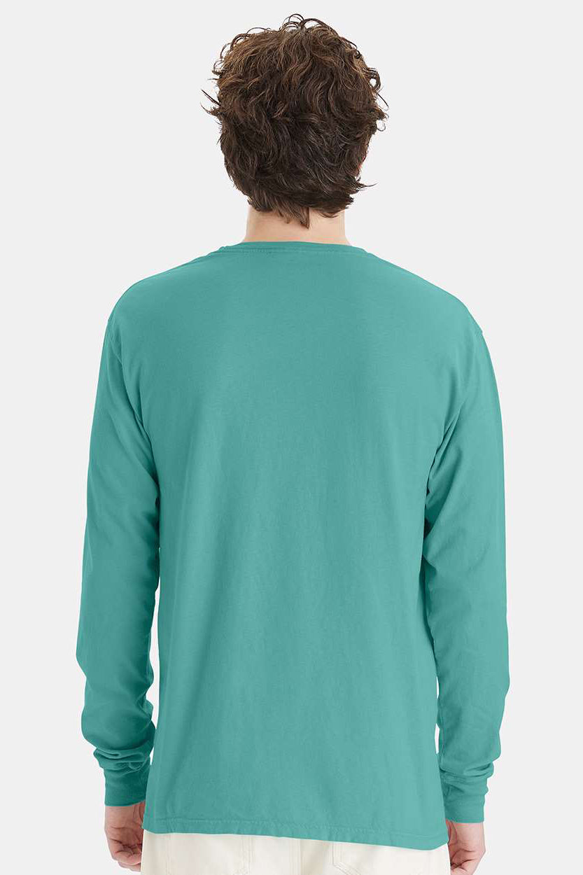 ComfortWash By Hanes GDH200 Mens Long Sleeve Crewneck T-Shirt Spanish Moss Green Model Back