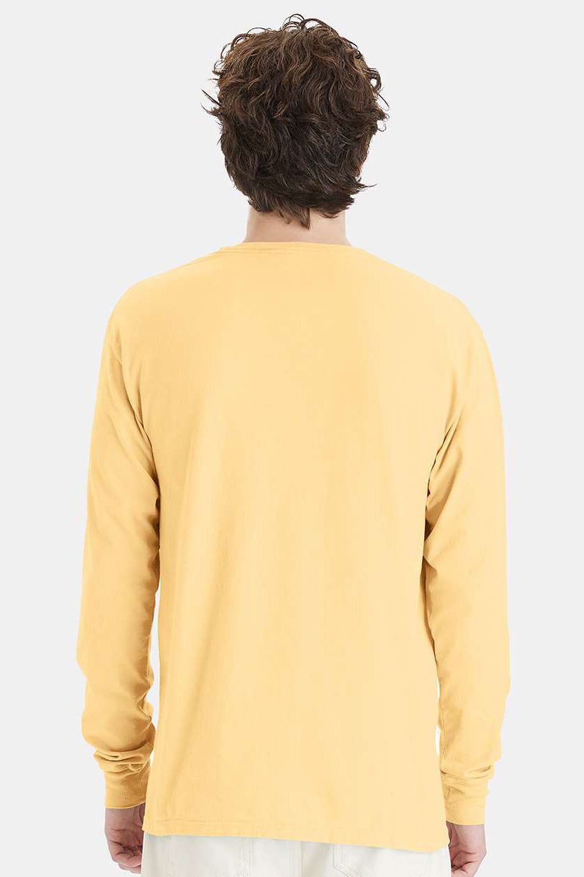 ComfortWash By Hanes GDH200 Mens Long Sleeve Crewneck T-Shirt Summer Squash Yellow Model Back