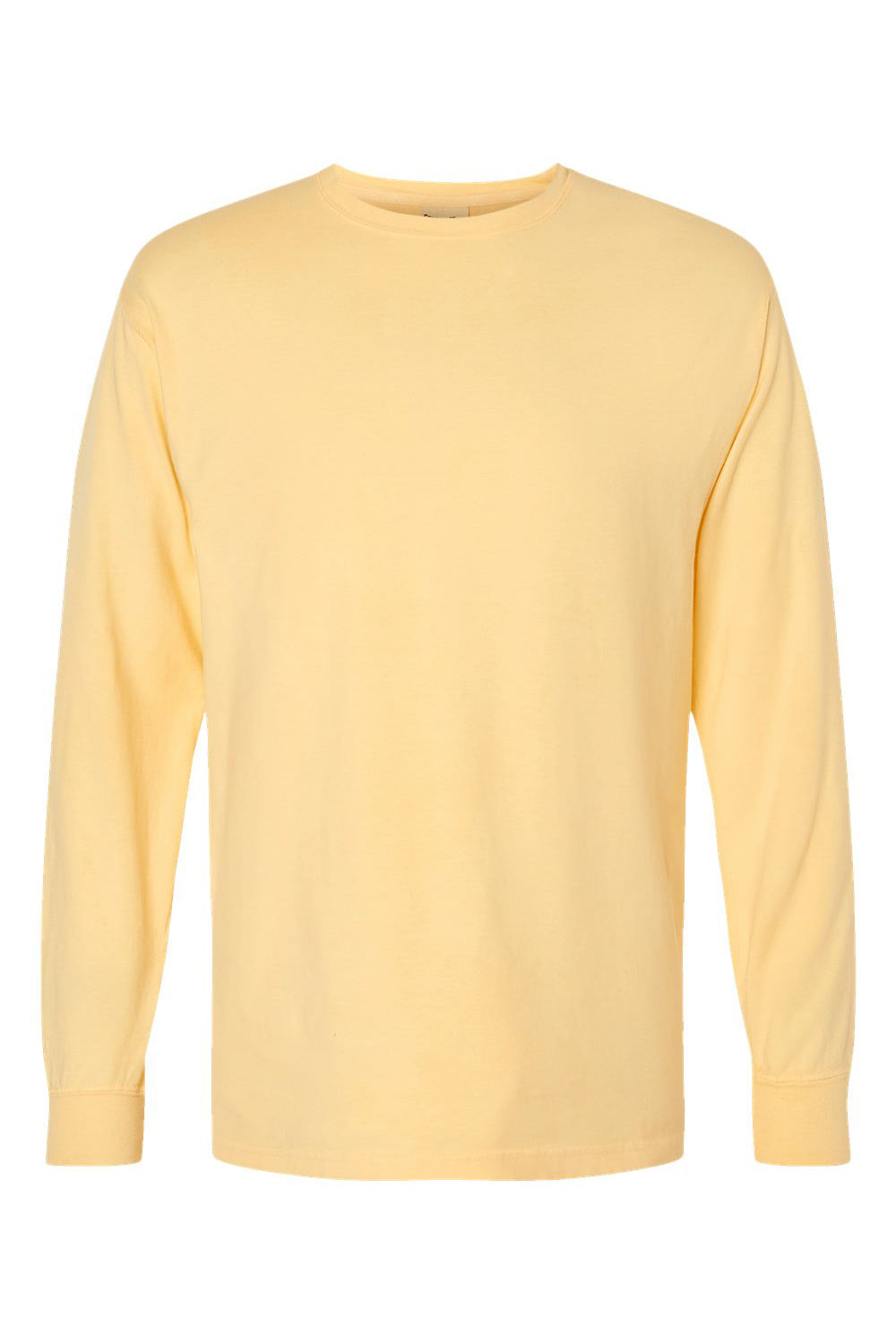ComfortWash By Hanes GDH200 Mens Long Sleeve Crewneck T-Shirt Summer Squash Yellow Flat Front