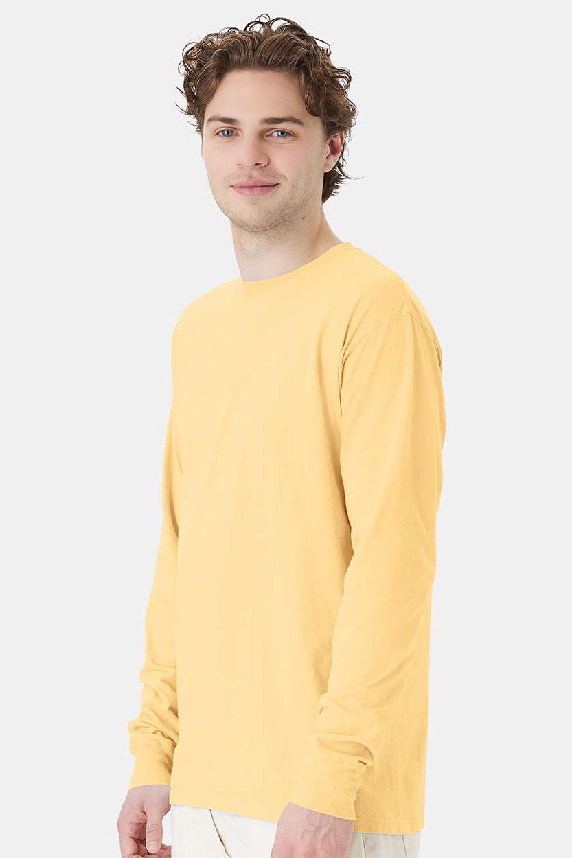 ComfortWash By Hanes GDH200 Mens Long Sleeve Crewneck T-Shirt Summer Squash Yellow Model Side
