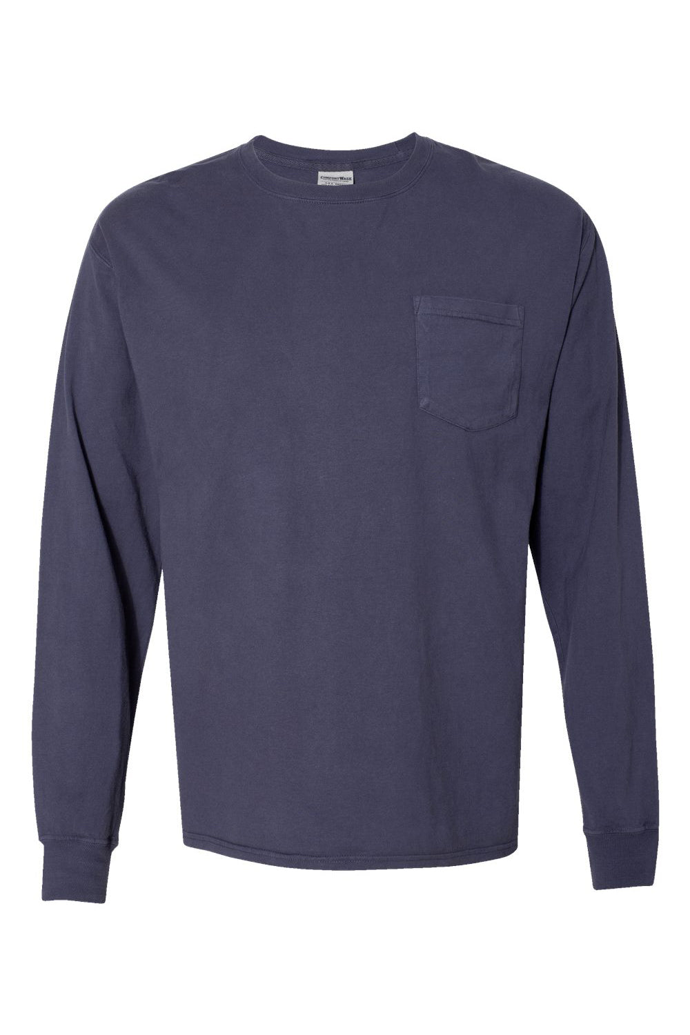 ComfortWash By Hanes GDH250 Mens Long Sleeve Crewneck T-Shirt w/ Pocket Anchor Slate Blue Flat Front