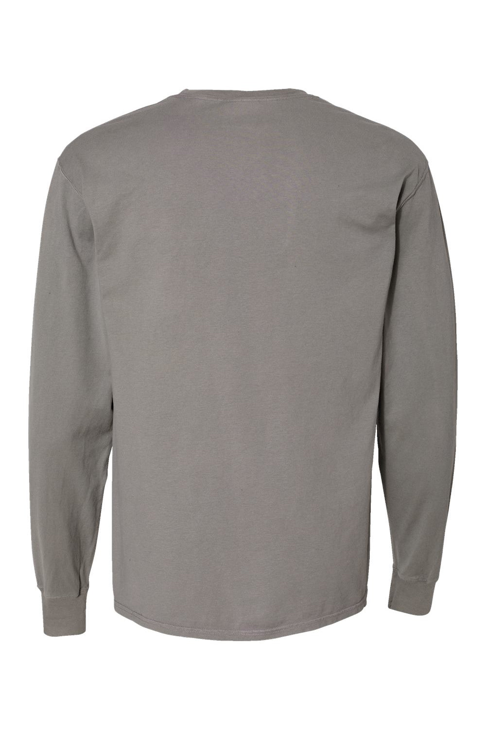 ComfortWash By Hanes GDH250 Mens Long Sleeve Crewneck T-Shirt w/ Pocket Concrete Grey Flat Back