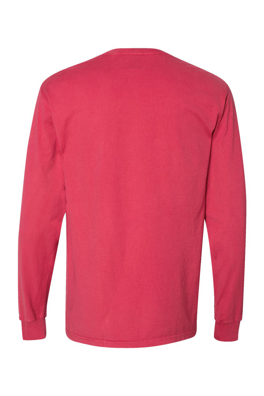 ComfortWash By Hanes GDH250 Mens Long Sleeve Crewneck T-Shirt w/ Pocket Crimson Fall Flat Back