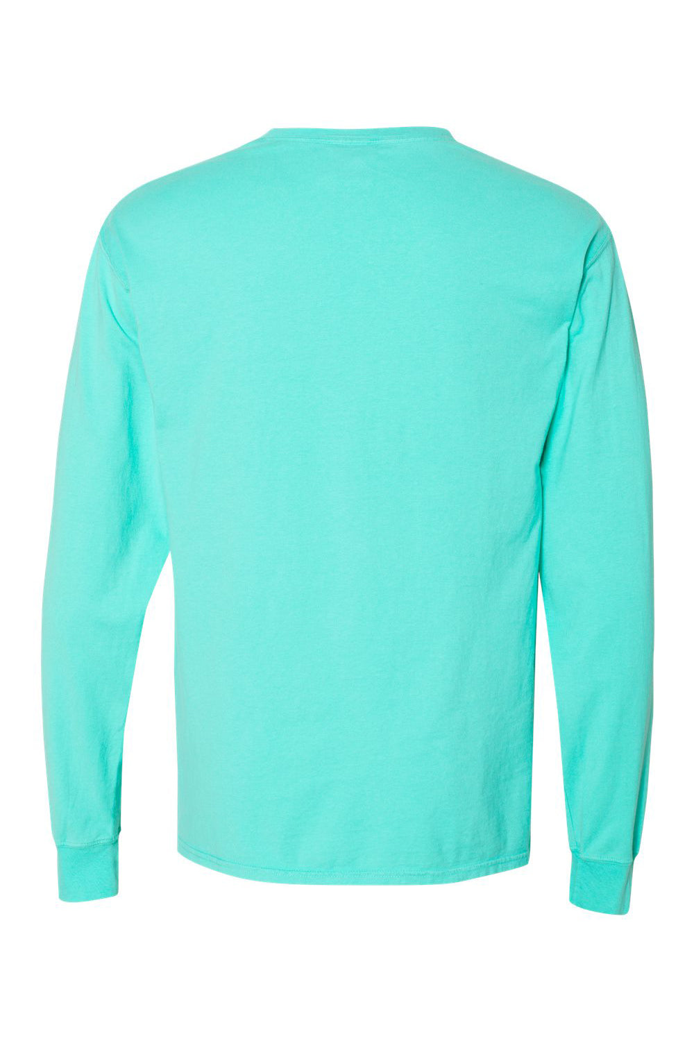 ComfortWash By Hanes GDH250 Mens Long Sleeve Crewneck T-Shirt w/ Pocket Mint Green Flat Back