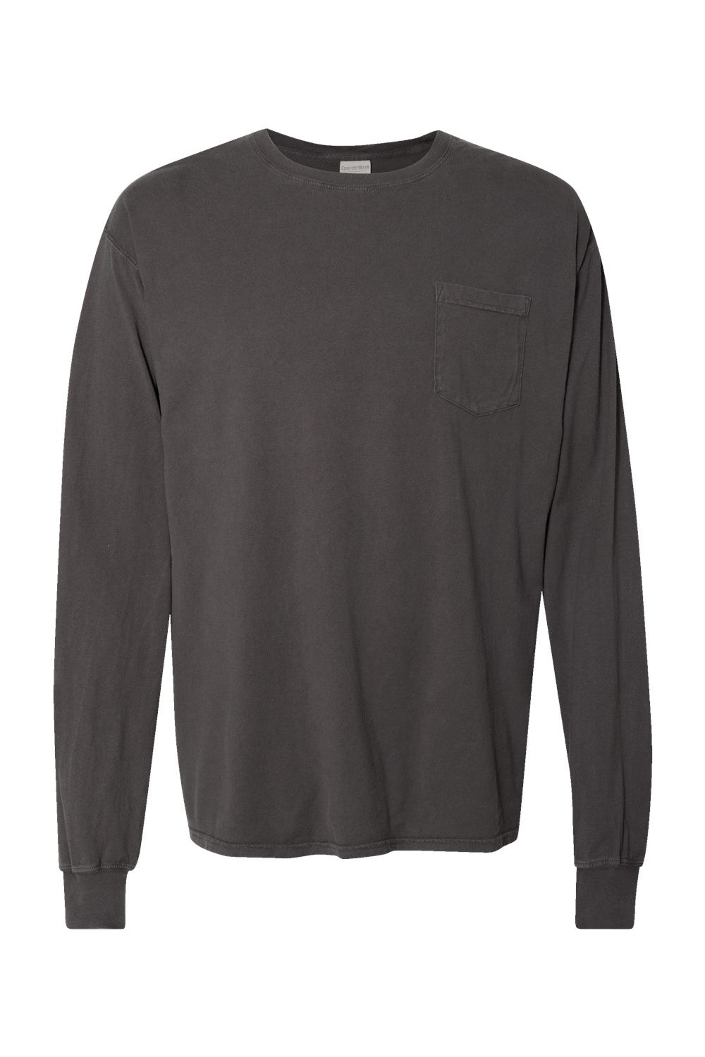 ComfortWash By Hanes GDH250 Mens Long Sleeve Crewneck T-Shirt w/ Pocket Railroad Grey Flat Front