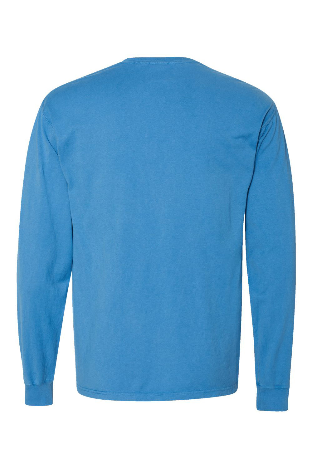 ComfortWash By Hanes GDH250 Mens Long Sleeve Crewneck T-Shirt w/ Pocket Summer Sky Blue Flat Back