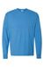 ComfortWash By Hanes GDH250 Mens Long Sleeve Crewneck T-Shirt w/ Pocket Summer Sky Blue Flat Front