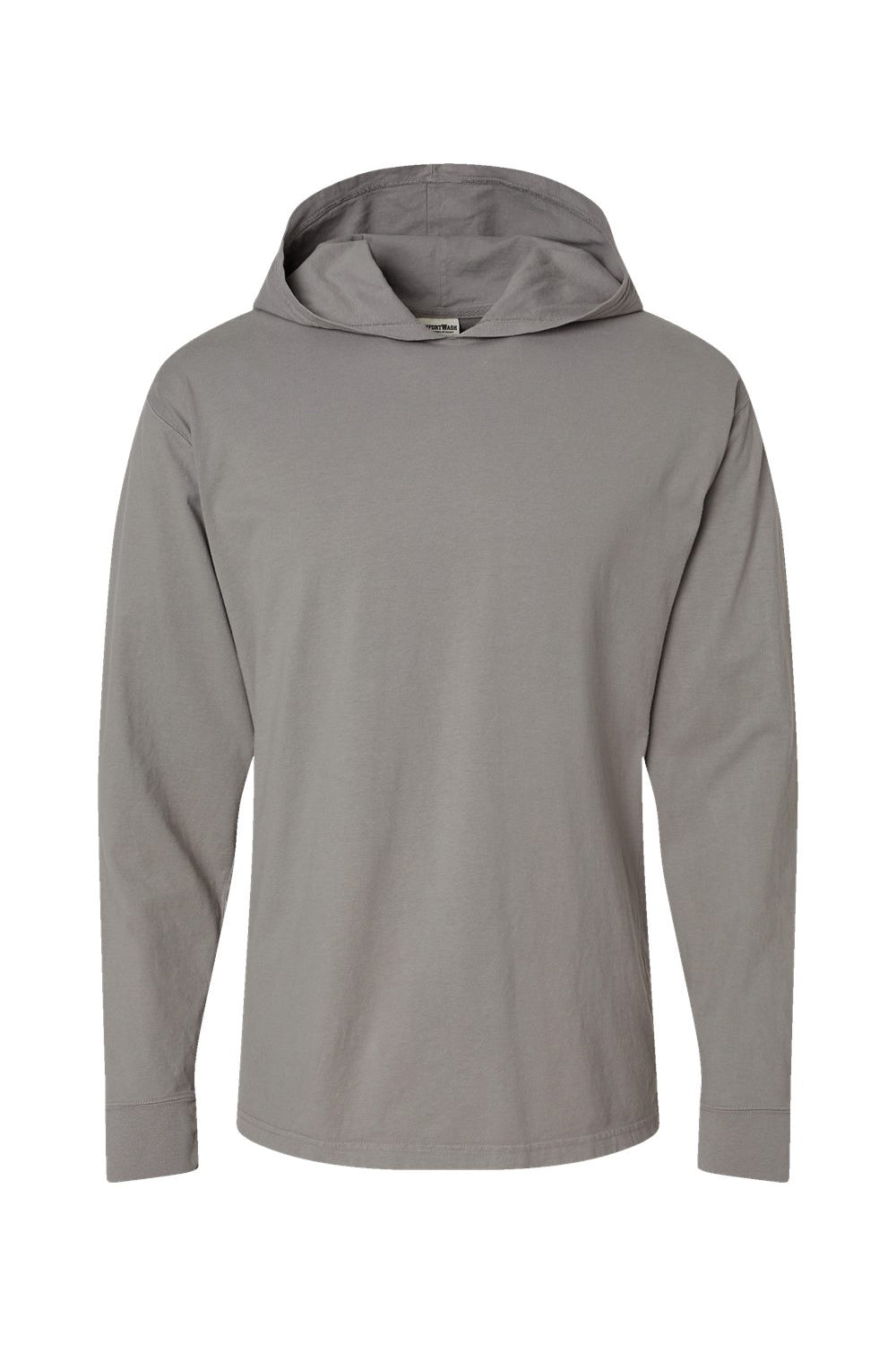 ComfortWash By Hanes GDH280 Mens Jersey Long Sleeve Hooded T-Shirt Hoodie Concrete Grey Flat Front
