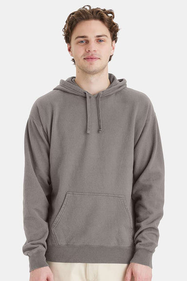 ComfortWash By Hanes GDH450 Mens Hooded Sweatshirt Hoodie w/ Pouch Pocket Concrete Grey Model Front
