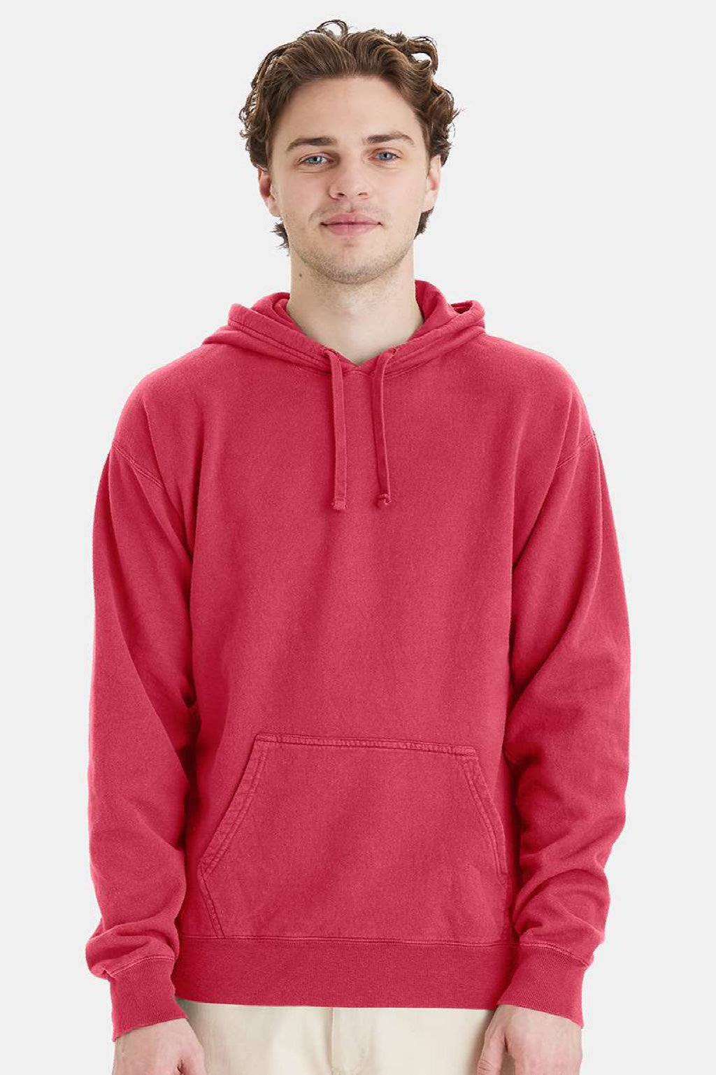 ComfortWash By Hanes GDH450 Mens Hooded Sweatshirt Hoodie w/ Pouch Pocket Crimson Fall Red Model Front