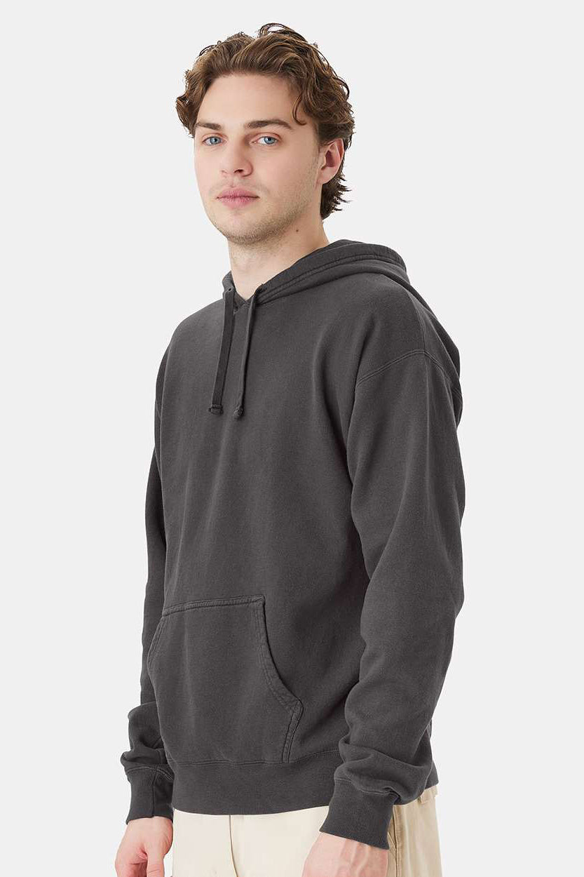 ComfortWash By Hanes GDH450 Mens Hooded Sweatshirt Hoodie w/ Pouch Pocket Railroad Grey Model Side
